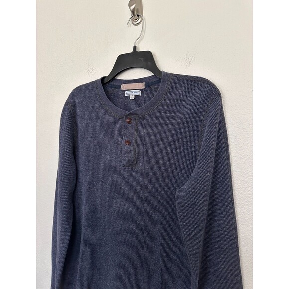 Wallace & Barnes Henley Waffle Knit Long Sleeve Sweater Top Blue Men's Medium - Picture 2 of 7